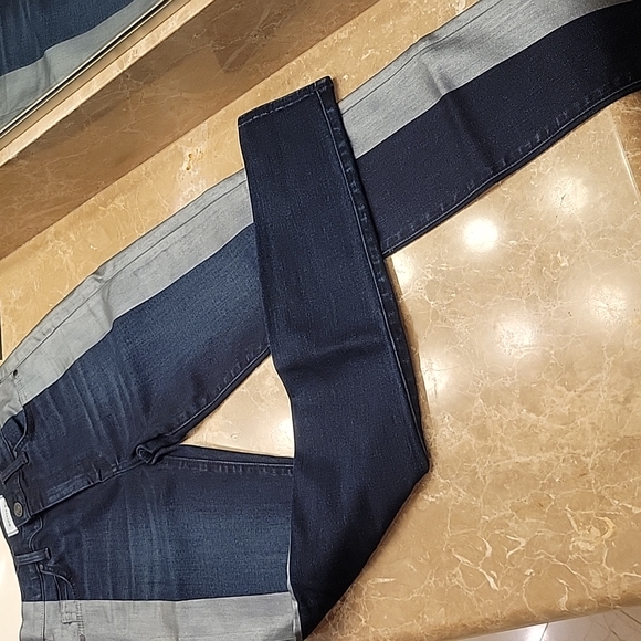 Golden Win Dark Wash Jeans w/ Silver Strip Coating - Picture 1 of 16